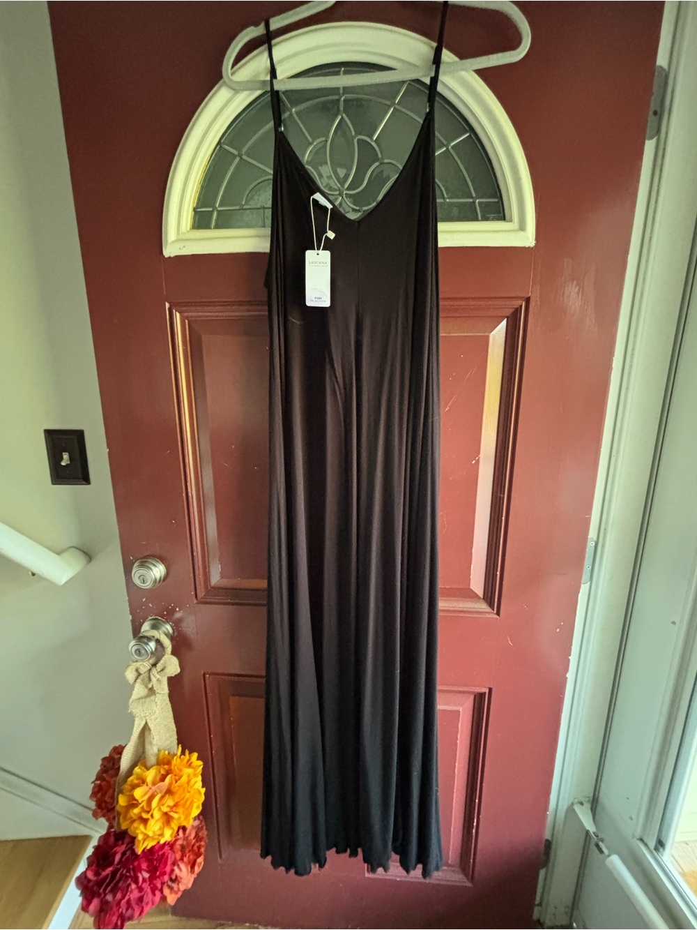 Black V-Neck Slip Maxi Dress with Thin Straps
